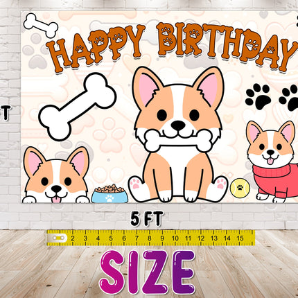 Adorable Corgi Birthday Backdrop 5x3 FT - Perfect Party Decoration for Dog Lovers