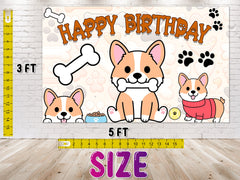 Adorable Corgi Birthday Backdrop 5x3 FT - Perfect Party Decoration for Dog Lovers