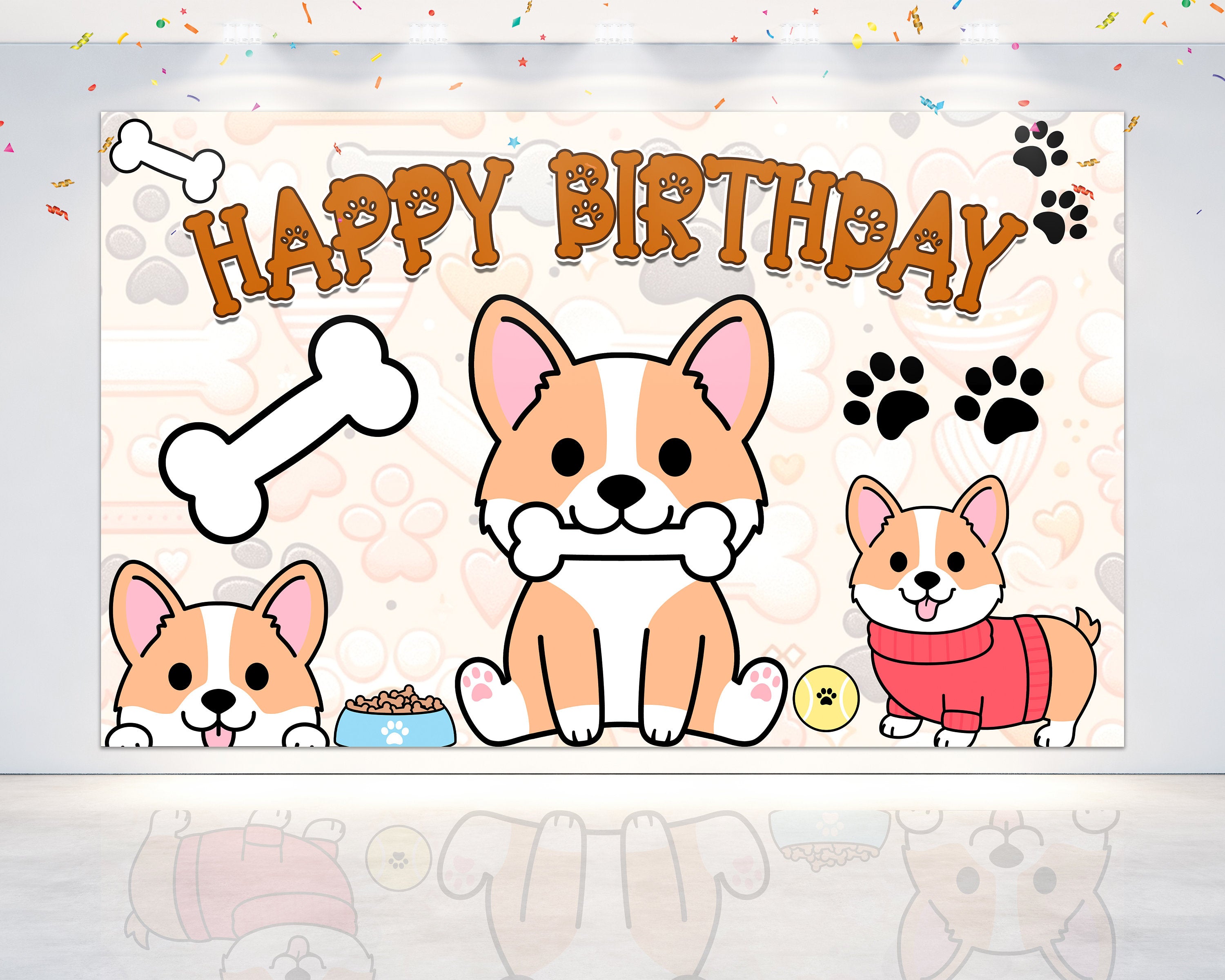 Adorable Corgi Birthday Backdrop