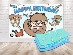 "Otterly Fun" Happy Birthday Backdrop 5x3 FT - Adorable Otter Celebration Theme
