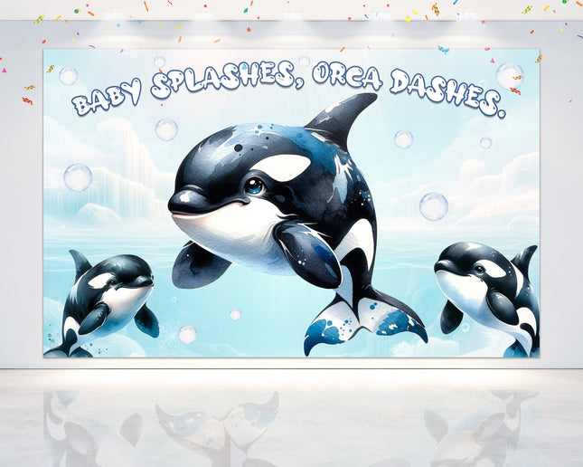 Adorable Orca Baby Shower Backdrop
