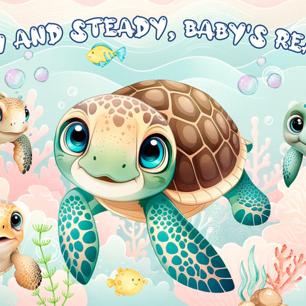 Adorable Turtle Baby Shower Backdrop 5x3 FT - "Slow and Steady, Baby's Ready" Underwater Party Decor