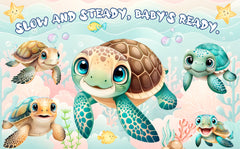 Adorable Turtle Baby Shower Backdrop 5x3 FT - "Slow and Steady, Baby's Ready" Underwater Party Decor
