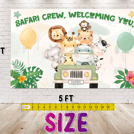 Jungle Safari Crew Baby Shower Backdrop 5x3 FT