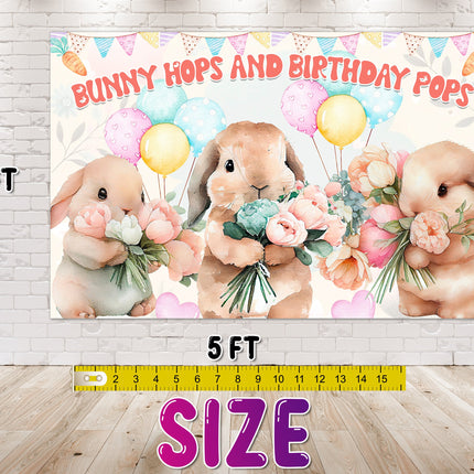Cheerful Bunny Hops Birthday Backdrop 5x3 FT