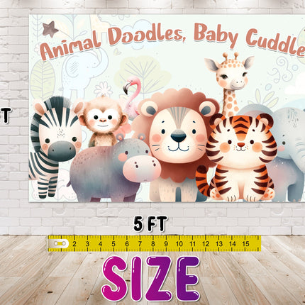 Charming Animal Doodles Baby Shower Backdrop 5x3 FT