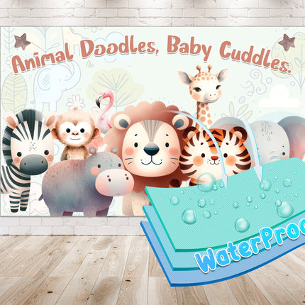 Charming Animal Doodles Baby Shower Backdrop 5x3 FT