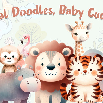 Charming Animal Doodles Baby Shower Backdrop 5x3 FT