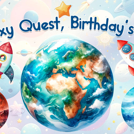 Stellar Space Birthday Backdrop 5x3 FT - Galaxy Quest