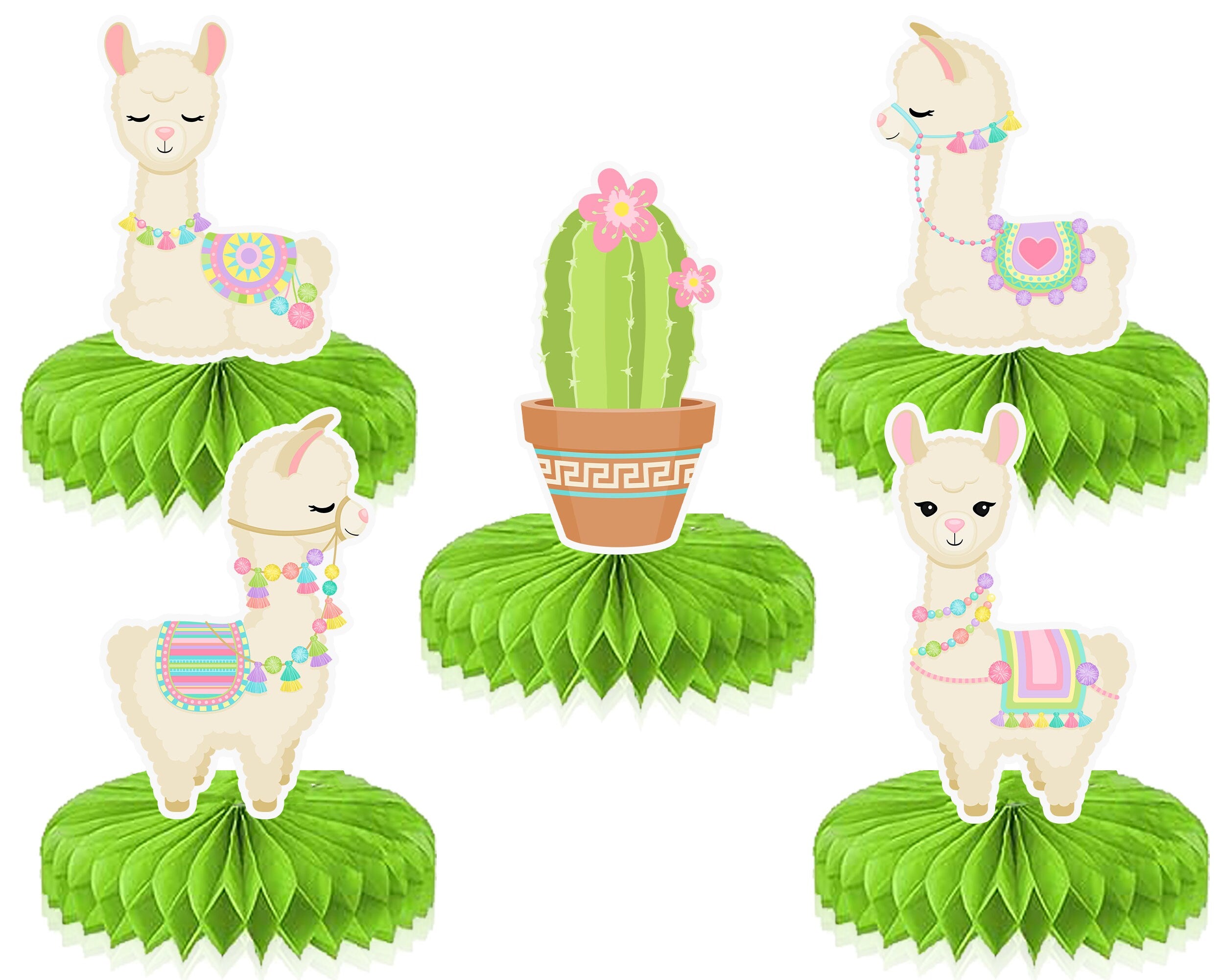 "Fiesta Friends" 5-Piece Llama and Cactus Honeycomb Decoration Set