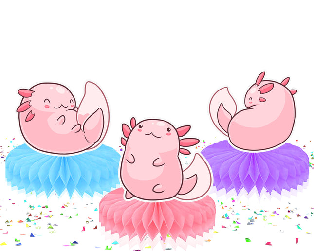 Cute 5-Piece Axolotl Honeycomb Decoration Set for Parties