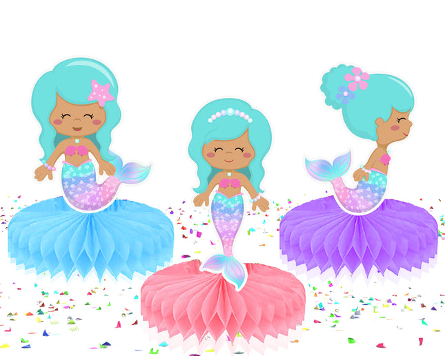 Enchanting 5-Piece Mermaid Honeycomb Decoration Set for Under-the-Sea Parties