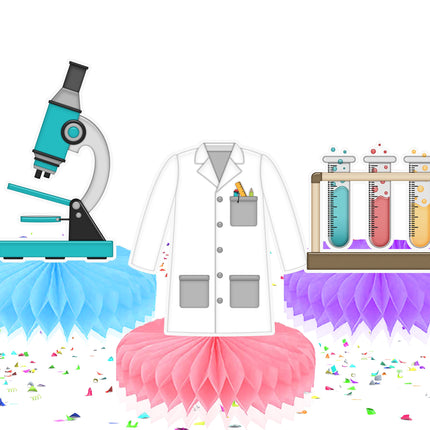 5-Piece Vibrant Science Lab Honeycomb Decor Set for Educational Parties