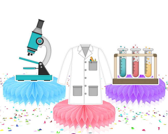 5-Piece Vibrant Science Lab Honeycomb Decor Set for Educational Parties