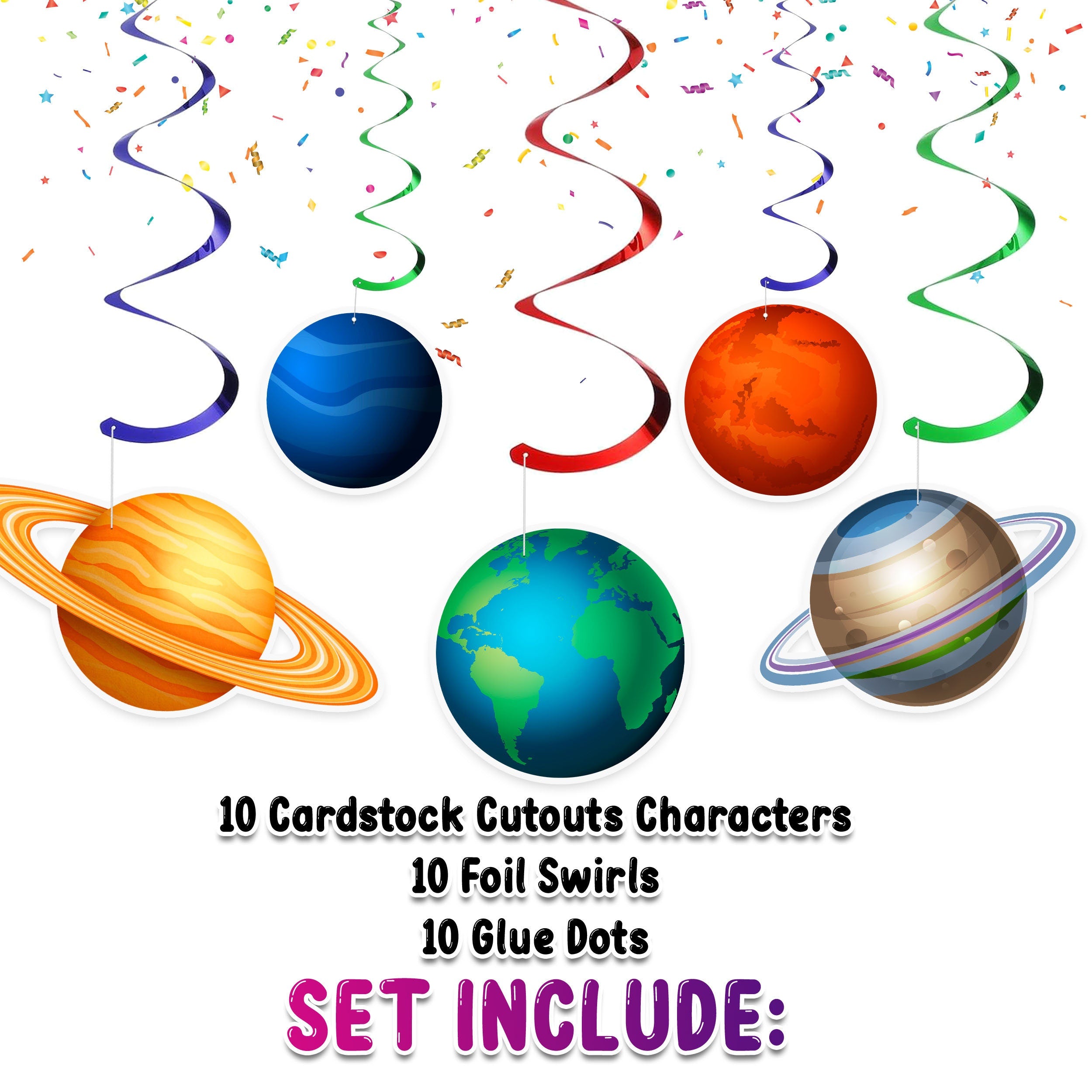 Cosmic Solar System Party Swirl Decorations - Planetary Hanging Cutouts for Space-Themed Events