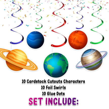 Cosmic Solar System Party Swirl Decorations - Planetary Hanging Cutouts for Space-Themed Events