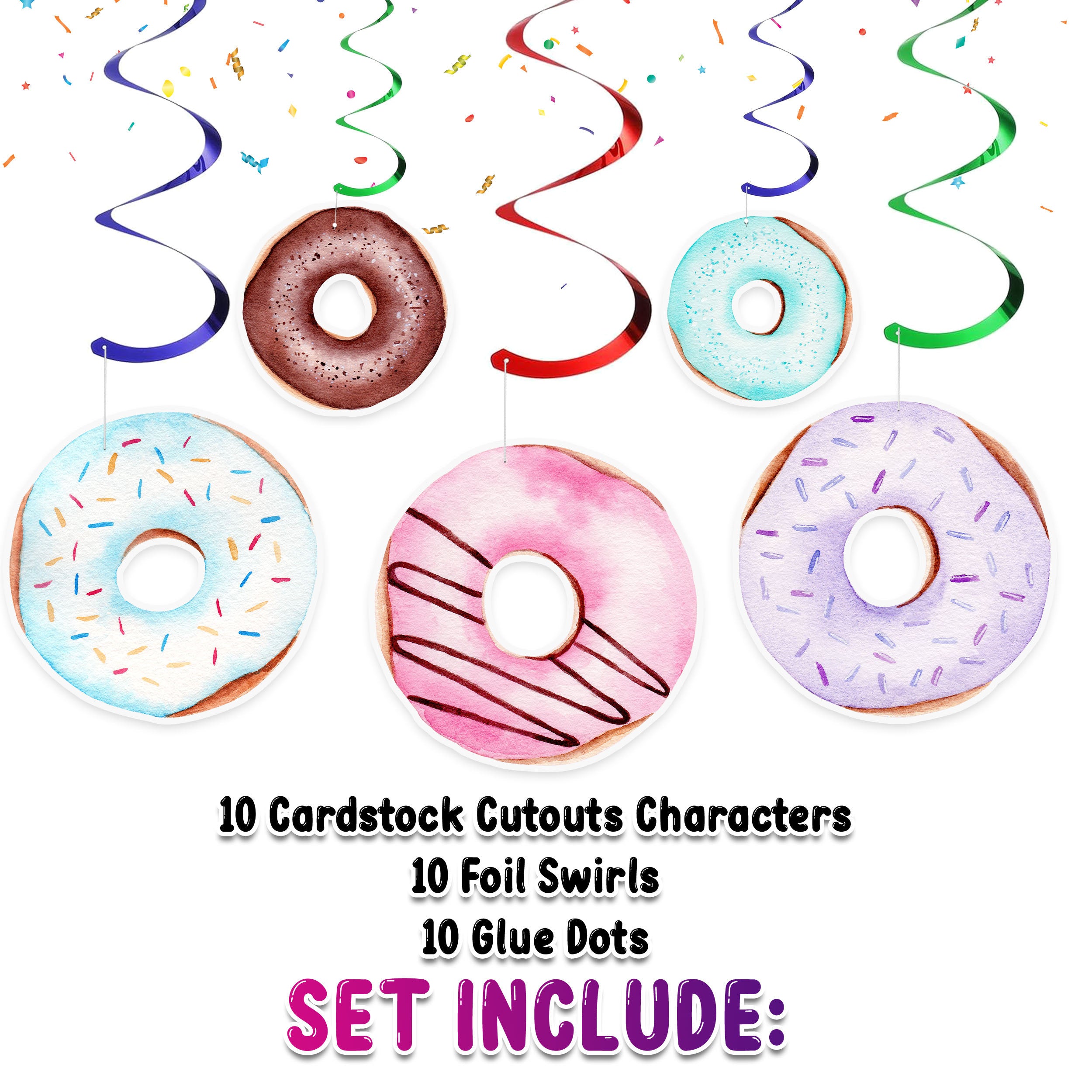 Delectable Donut Party Swirl Decorations - Sweet Hanging Cutouts for Dessert-Themed Celebrations