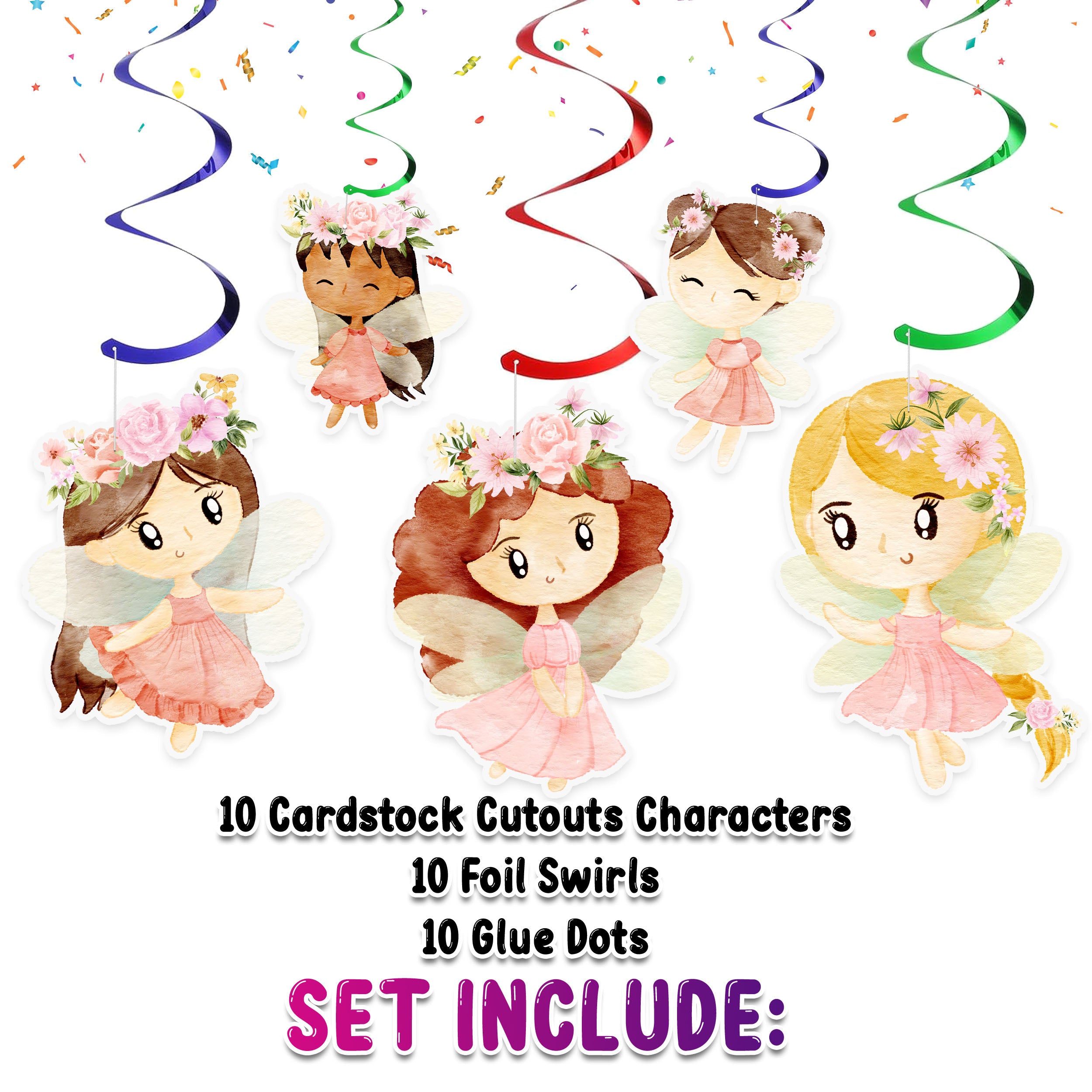 Enchanted Garden Fairy Swirl Decorations - Whimsical Fairy Cutouts for Magical Party Ambiance