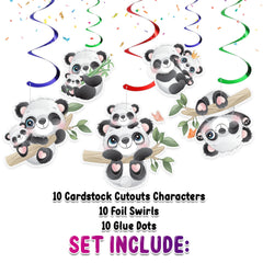 Playful Panda Party Swirl Decorations - Adorable Panda Hanging Cutouts for Joyful Events