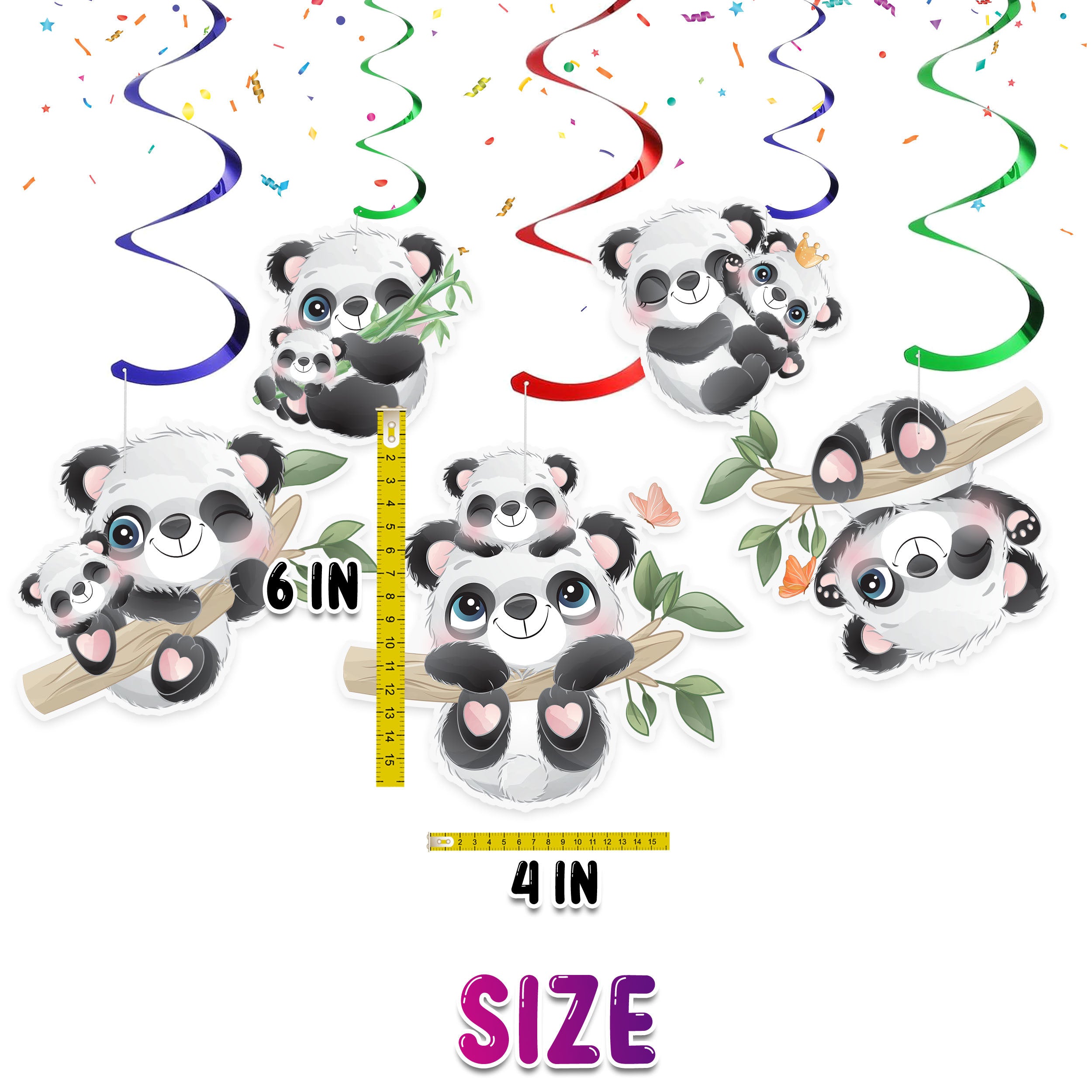Playful Panda Party Swirl Decorations - Adorable Panda Hanging Cutouts for Joyful Events