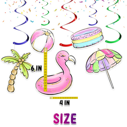 Splashy Pool Party Swirl Decorations - Tropical Poolside Hanging Whirls for Summertime Fun