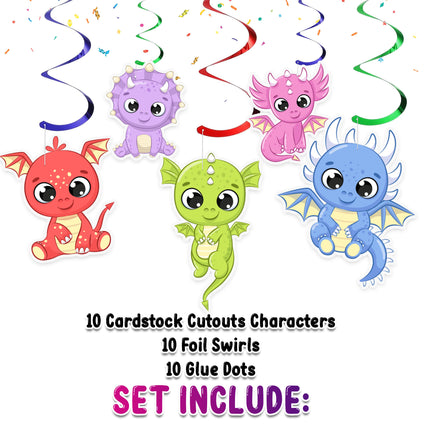 Enchanting Dragon Party Swirl Decorations - Colorful Dragon Hanging Whirls for Magical Celebrations