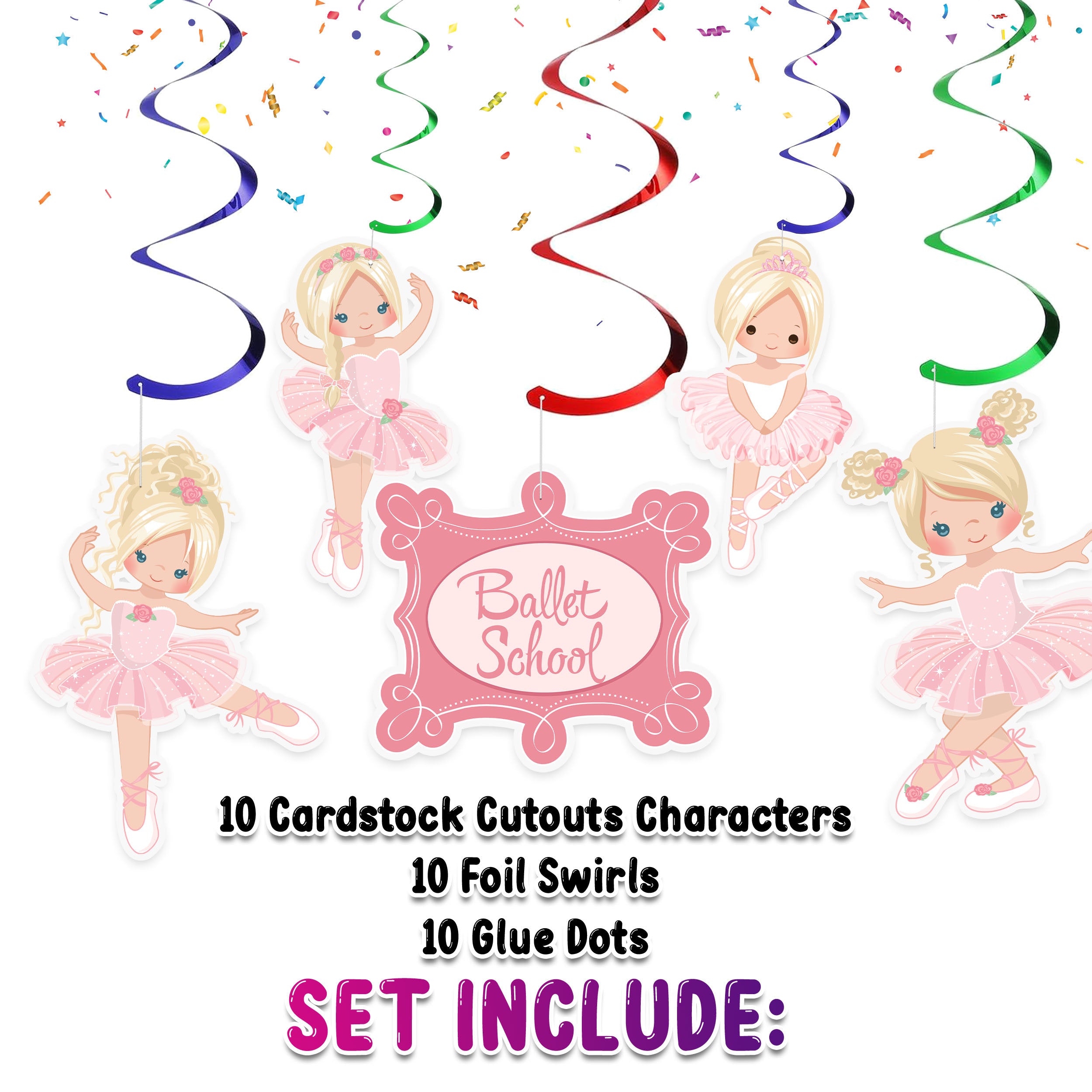 Enchanting Ballerina Swirl Decorations - Set of 10 Dance-Inspired Hanging Decor for Parties