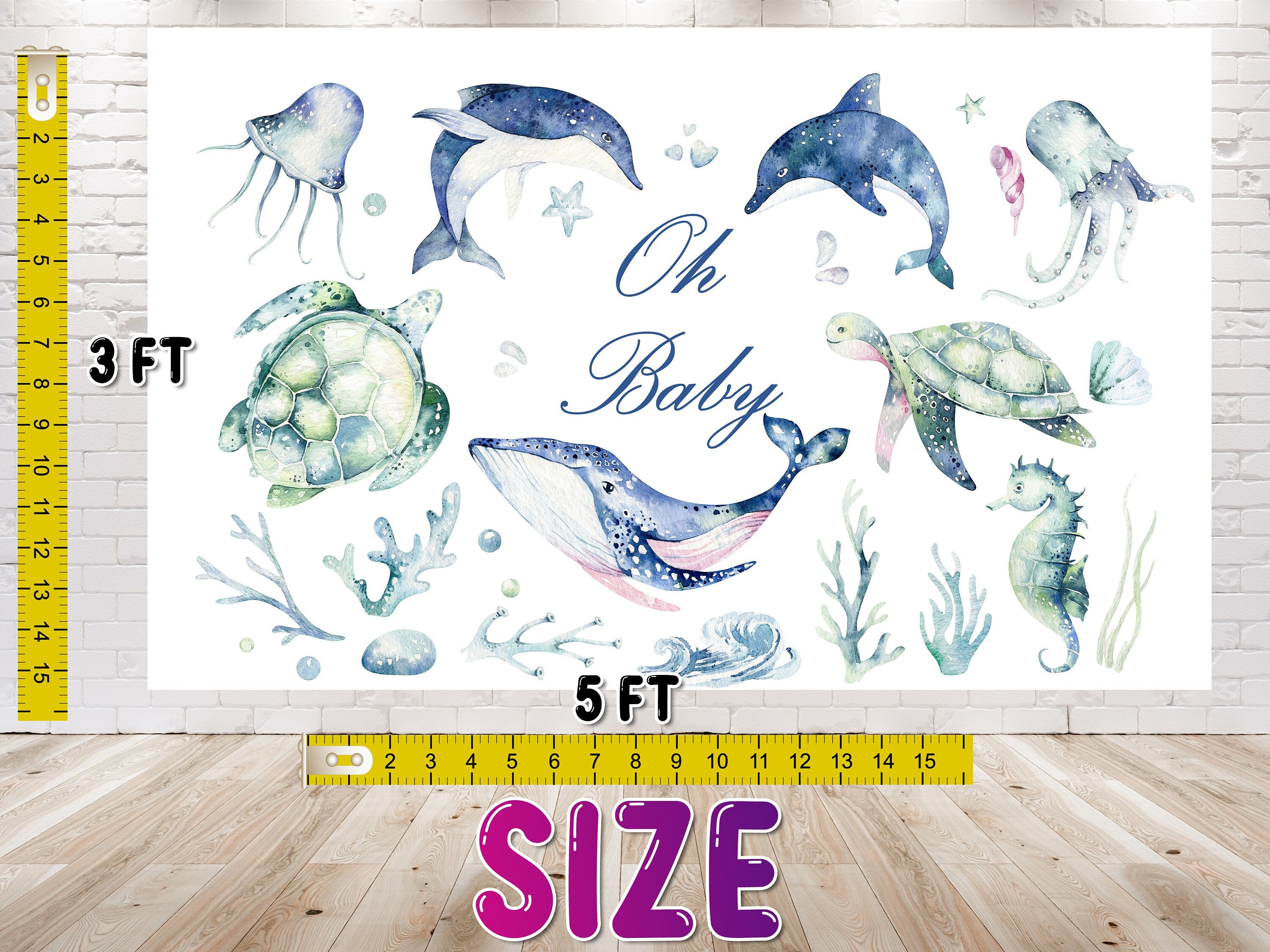 "Oh Baby Whales" Marine-Themed Baby Shower and Birthday Backdrop 5x3 FT - Oceanic Celebration Decor