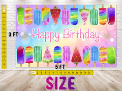 "Colorful Popsicle Party" - Birthday Backdrop 5x3 FT
