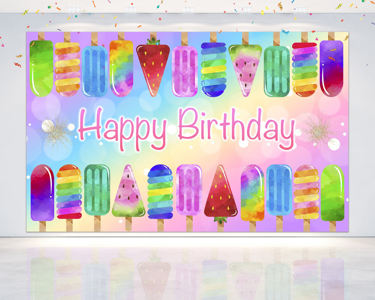 Colorful Popsicle Party" - Birthday Backdrop