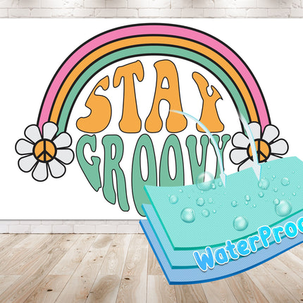 Stay Groovy Baby Shower Backdrop 5x3 FT - Retro Rainbow and Daisy Banner