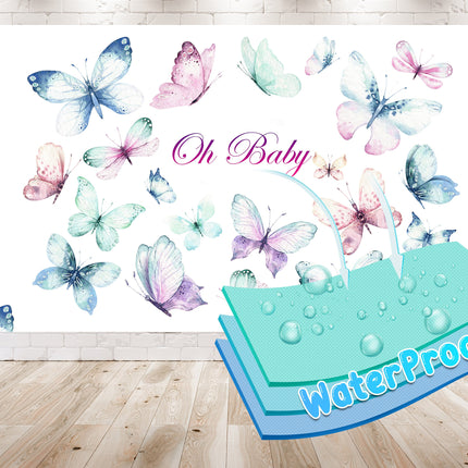 Butterfly Baby Shower Backdrop 5x3 FT | "Oh Baby" Pastel Butterfly Decoration