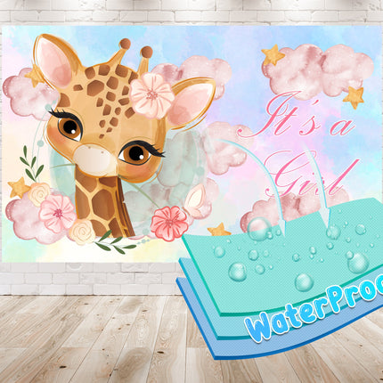 Jungle Animals Giraffe Baby Shower Backdrop 5x3 FT