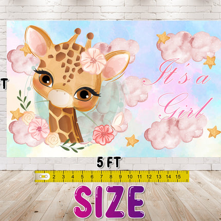 Jungle Animals Giraffe Baby Shower Backdrop 5x3 FT