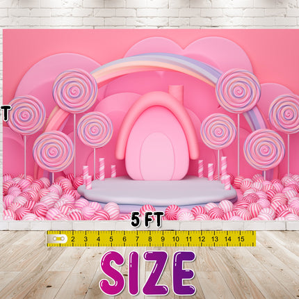 Pink Lollipop Birthday Backdrop 5x3 FT