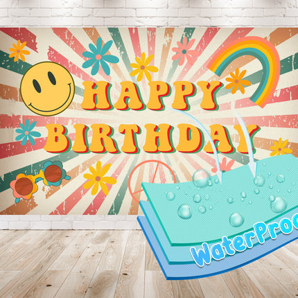 Groovy Birthday Backdrop 5x3 FT - Retro 70s Happy Birthday Banner