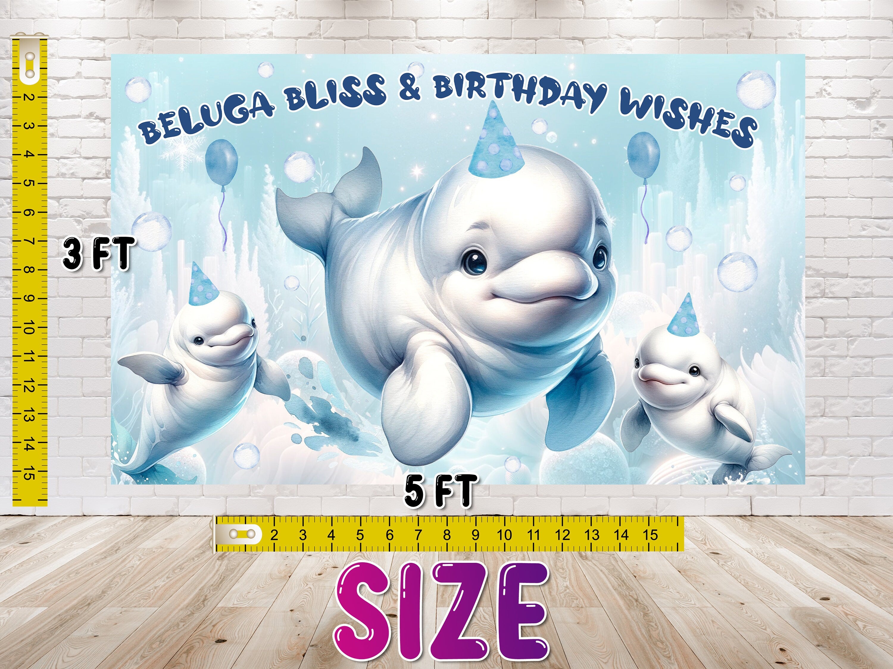 "Beluga Bliss & Birthday Wishes" - Birthday Backdrop 5x3 FT
