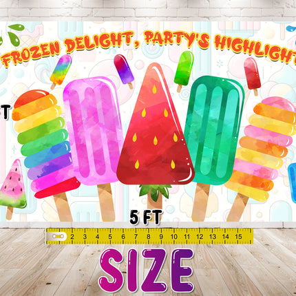Colorful Popsicle Ice Cream Birthday Backdrop 5x3 FT