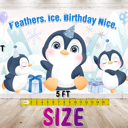 Penguin Birthday Backdrop 5x3 FT