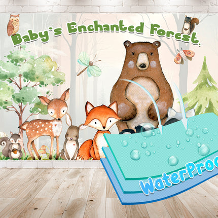 Enchanted Forest Woodland Animals Baby Shower Backdrop 5x3 FT