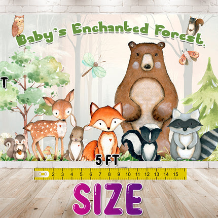 Enchanted Forest Woodland Animals Baby Shower Backdrop 5x3 FT