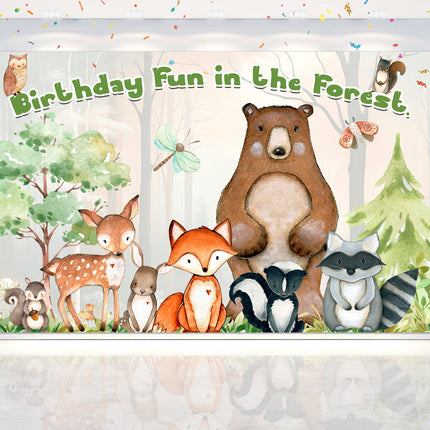 Enchanted Forest Woodland Animals Birthday Backdrop