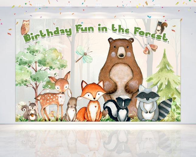 Enchanted Forest Woodland Animals Birthday Backdrop