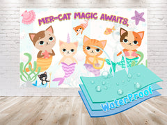 Enchanting Mermaid-Cat Birthday Backdrop 5x3 FT - Magical Underwater Party Decoration