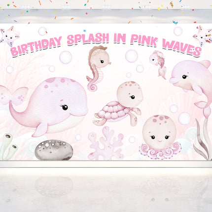 Pink Ocean Birthday Backdrop
