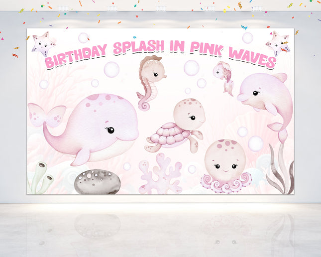 Pink Ocean Birthday Backdrop