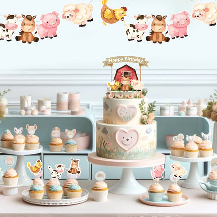 Farm Girl-Themed Baby Shower & Birthday Party Decorations  – Complete Set with Cake Topper, Cupcake Toppers, Centerpieces & Banner