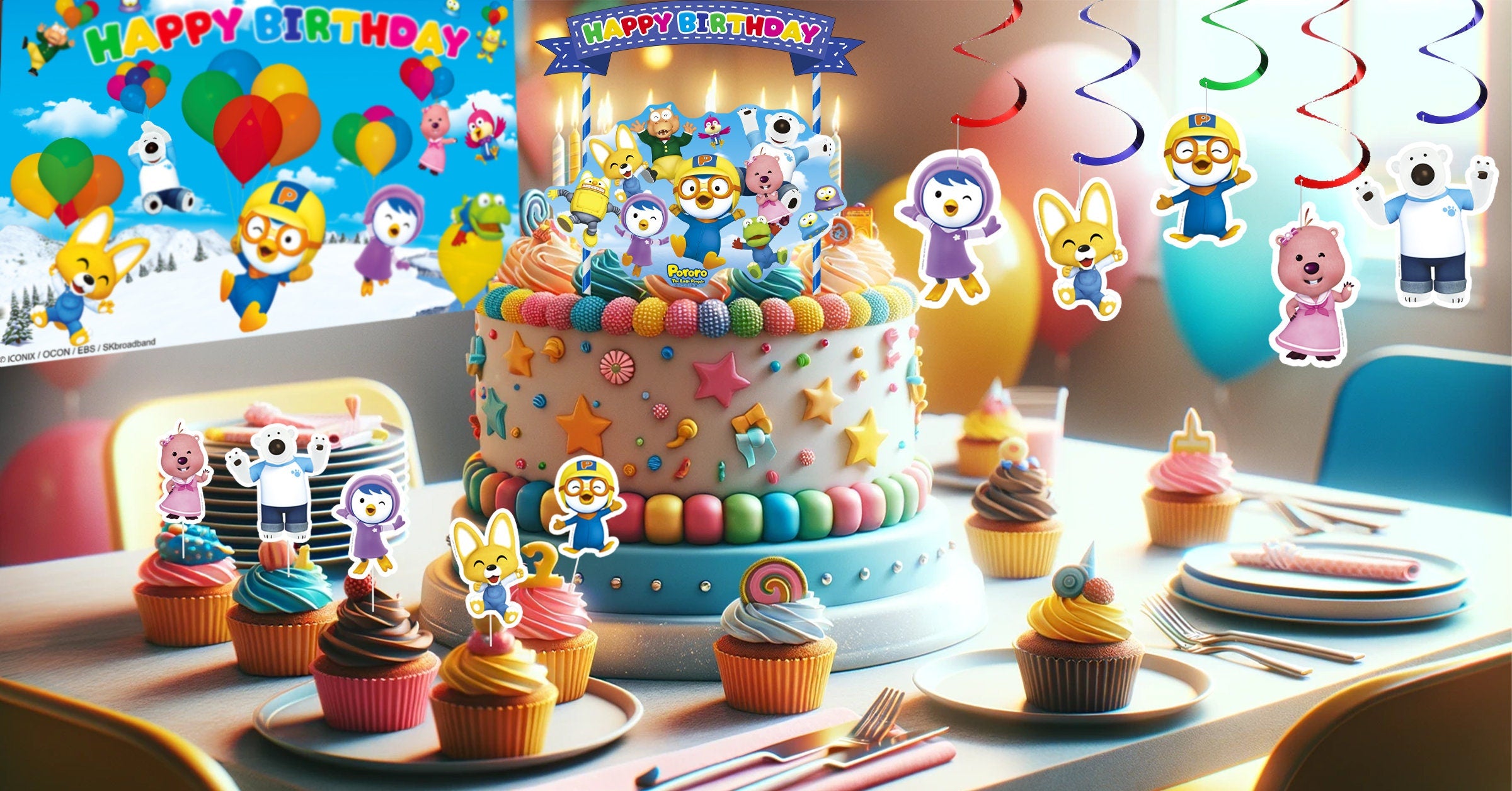 Pororo & Friends Cheerful Party Banner - Perfect for Kids' Birthday Celebrations and Events