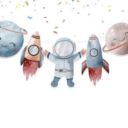 Cosmic Adventure - Whimsical Solar System Cartoon Banner for Kids Room Decor