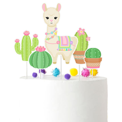 Llama Party Time - Festive Fiesta Llama Cartoon Cake Topper